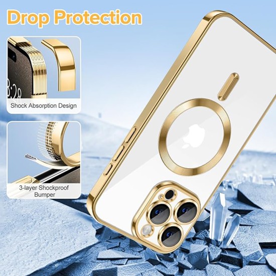 Husa pentru iPhone 15 Pro Max - Techsuit Luxury Crystal MagSafe - Gold Husa pentru iPhone 15 Pro Max - Techsuit Luxury Crystal MagSafe - Gold
