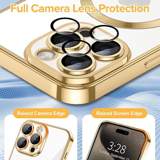 Husa pentru iPhone 15 Pro Max - Techsuit Luxury Crystal MagSafe - Gold Husa pentru iPhone 15 Pro Max - Techsuit Luxury Crystal MagSafe - Gold
