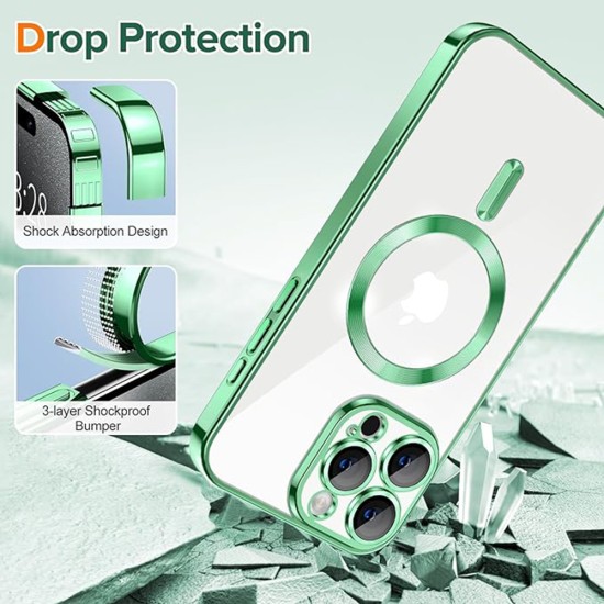 Husa pentru iPhone 15 Pro Max - Techsuit Luxury Crystal MagSafe - Light Green Husa pentru iPhone 15 Pro Max - Techsuit Luxury Crystal MagSafe - Light Green