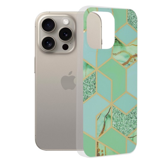 Husa pentru iPhone 15 Pro Max - Techsuit Marble Series - Green Hex