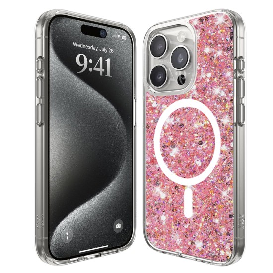 Husa pentru iPhone 15 Pro Max - Techsuit Sparkly Glitter MagSafe - Pink Husa pentru iPhone 15 Pro Max - Techsuit Sparkly Glitter MagSafe - Pink