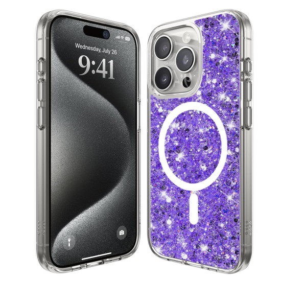 Husa pentru iPhone 15 Pro Max - Techsuit Sparkly Glitter MagSafe - Purple Husa pentru iPhone 15 Pro Max - Techsuit Sparkly Glitter MagSafe - Purple