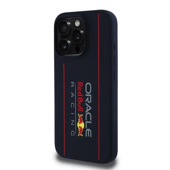 Husa pentru iPhone 15 Pro - Red Bull Racing Silicone Oversize Vertical Logo MagSafe (RBHMP15L24SIOLRV) - Navy