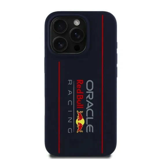 Husa pentru iPhone 15 Pro - Red Bull Racing Silicone Oversize Vertical Logo MagSafe (RBHMP15L24SIOLRV) - Navy