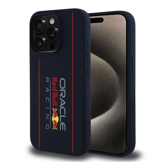 Husa pentru iPhone 15 Pro - Red Bull Racing Silicone Oversize Vertical Logo MagSafe (RBHMP15L24SIOLRV) - Navy