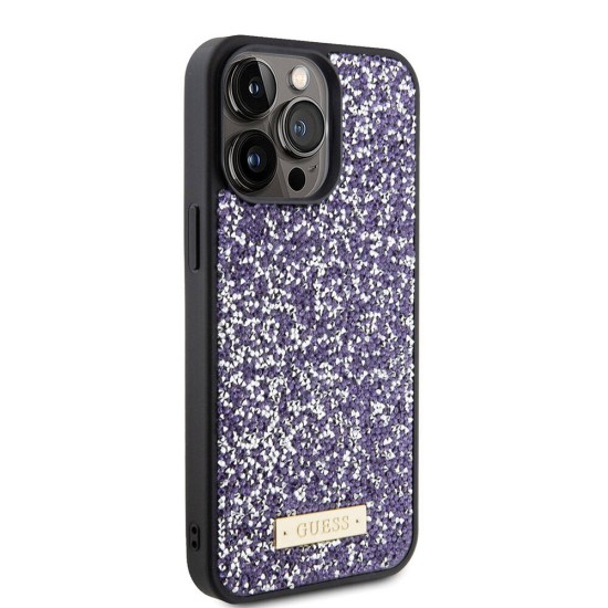 Husa pentru iPhone 15 Pro - Rhinestone Metal Logo (GUHCP15LPFGSBSP) - Purple