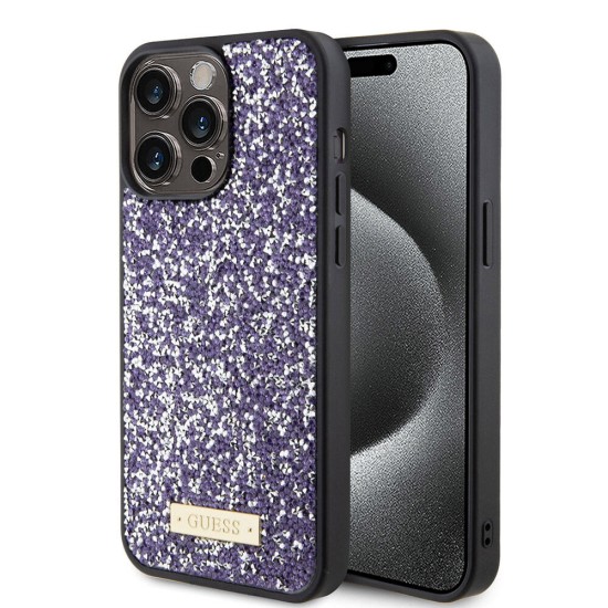 Husa pentru iPhone 15 Pro - Rhinestone Metal Logo (GUHCP15LPFGSBSP) - Purple