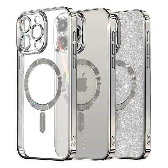 Husa pentru iPhone 15 Pro - Techsuit Luxury Glitter MagSafe - Silver Husa pentru iPhone 15 Pro - Techsuit Luxury Glitter MagSafe - Silver