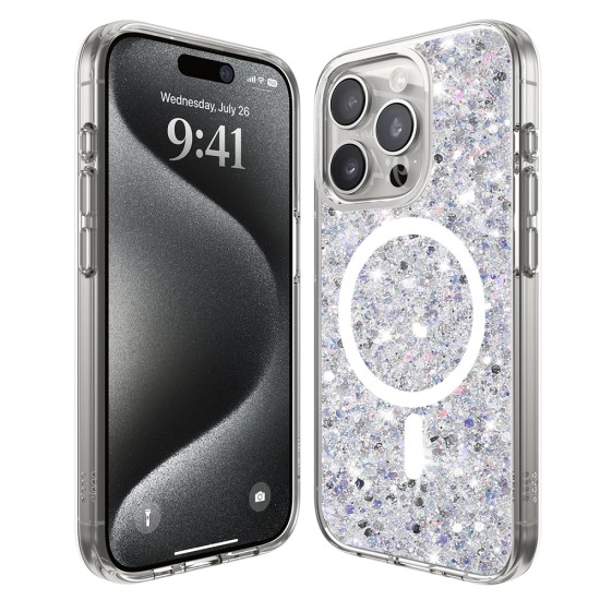 Husa pentru iPhone 15 Pro - Techsuit Sparkly Glitter MagSafe - White Husa pentru iPhone 15 Pro - Techsuit Sparkly Glitter MagSafe - White