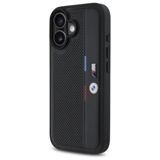 Husa pentru iPhone 16 - BMW Hardcase M Perforated Tricolor Detail Line (BMHCP16S23PUPVK) - Black