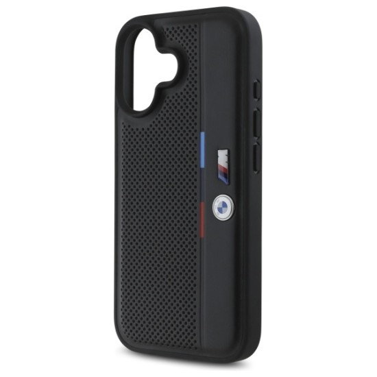 Husa pentru iPhone 16 - BMW Hardcase M Perforated Tricolor Detail Line (BMHCP16S23PUPVK) - Black