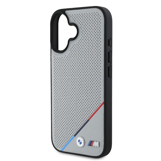 Husa pentru iPhone 16 - BMW Hardcase M Perforated Tricolor Line MagSafe (BMHMP16S23PUPDG) - Grey