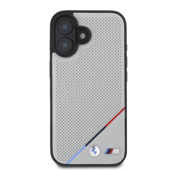 Husa pentru iPhone 16 - BMW Hardcase M Perforated Tricolor Line MagSafe (BMHMP16S23PUPDG) - Grey