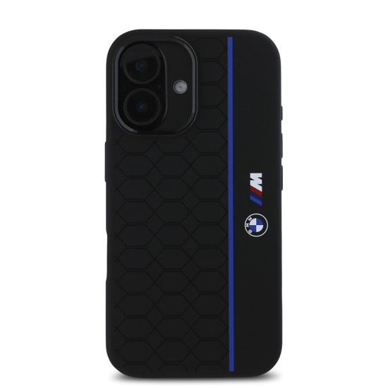 Husa pentru iPhone 16 - BMW Hardcase Silicone Hexagon Blue Line MagSafe (BMHMP16S23SHEB) - Black