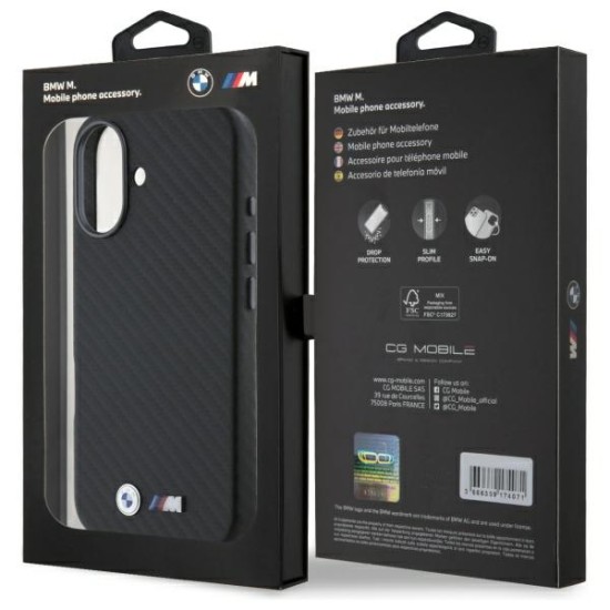 Husa pentru iPhone 16 - BMW Leather Carbon Wrapped Metal (BMHCP16S23PUFWC) - Black