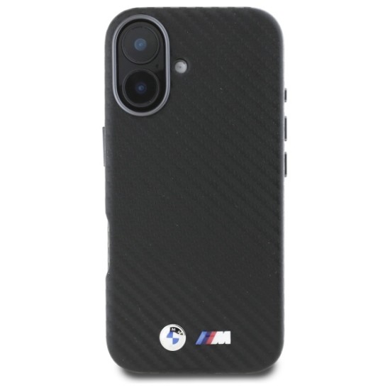 Husa pentru iPhone 16 - BMW Leather Carbon Wrapped Metal (BMHCP16S23PUFWC) - Black