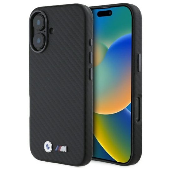 Husa pentru iPhone 16 - BMW Leather Carbon Wrapped Metal (BMHCP16S23PUFWC) - Black