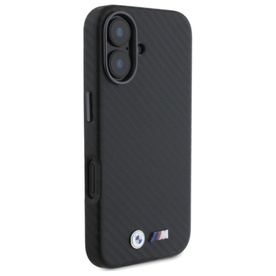 Husa pentru iPhone 16 - BMW Leather Carbon Wrapped Metal (BMHCP16S23PUFWC) - Black