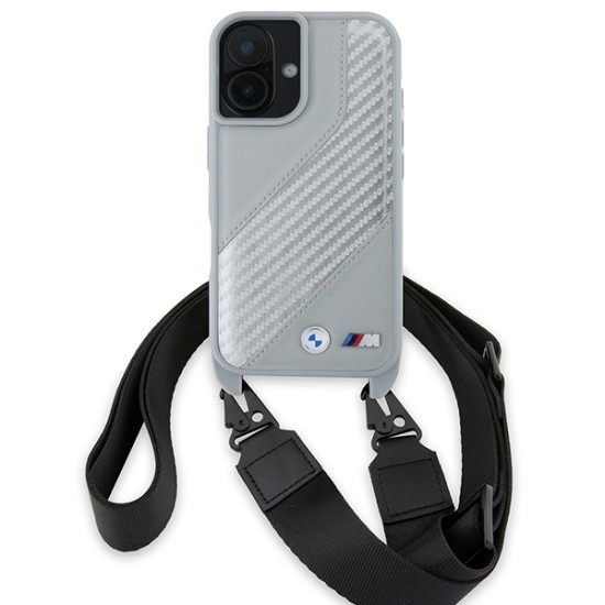 Husa pentru iPhone 16 - BMW Leather M Edition Carbon Stripe & Strap (BMHCP16S23PSCCG) - Black