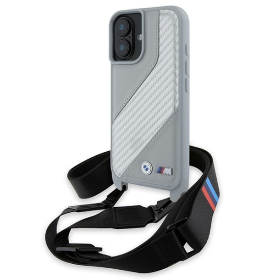 Husa pentru iPhone 16 - BMW Leather M Edition Carbon Stripe & Strap (BMHCP16S23PSCCG) - Black