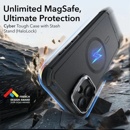 Husa pentru iPhone 16 - ESR Cyber Armor Kickstand - Black Husa pentru iPhone 16 - ESR Cyber Armor Kickstand - Black