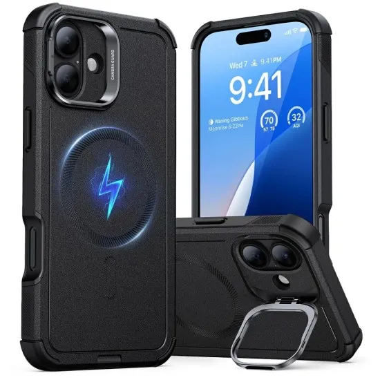 Husa pentru iPhone 16 - ESR Cyber Armor Kickstand - Black Husa pentru iPhone 16 - ESR Cyber Armor Kickstand - Black