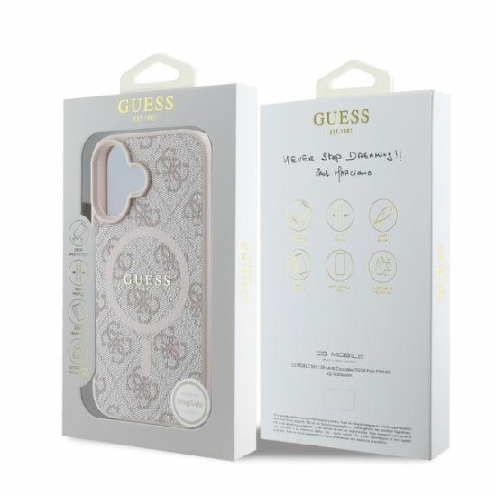 Husa pentru iPhone 16 - Guess 4G Ring Classic Logo MagSafe (GUHMP16SG4GFRP) - Pink