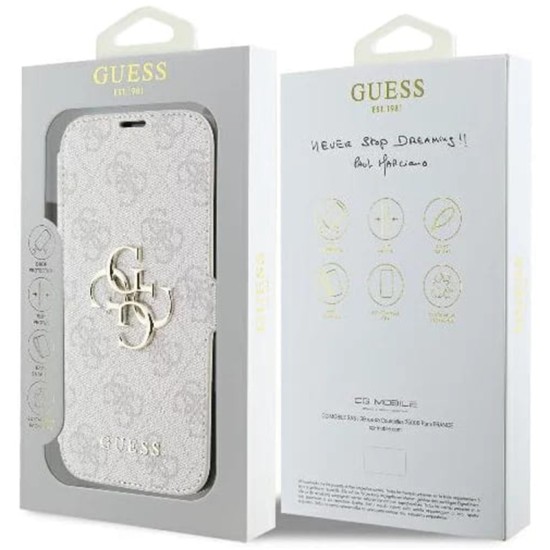 Husa pentru iPhone 16 - Guess Book 4G (GUBKP16S4GMGPI) - Pink