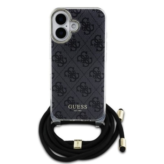 Husa pentru iPhone 16 - Guess Crossbody Cord 4G Print (GUHCP16SHC4SEK) - Black