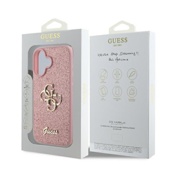 Husa pentru iPhone 16 - Guess Glitter Fixed Big 4G (GUHCP16SHG4SGP) - Pink