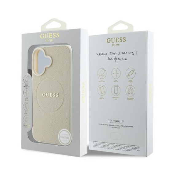 Husa pentru iPhone 16 - Guess Grained Gold Ring MagSafe (GUHMP16SPGHSMME) - Beige