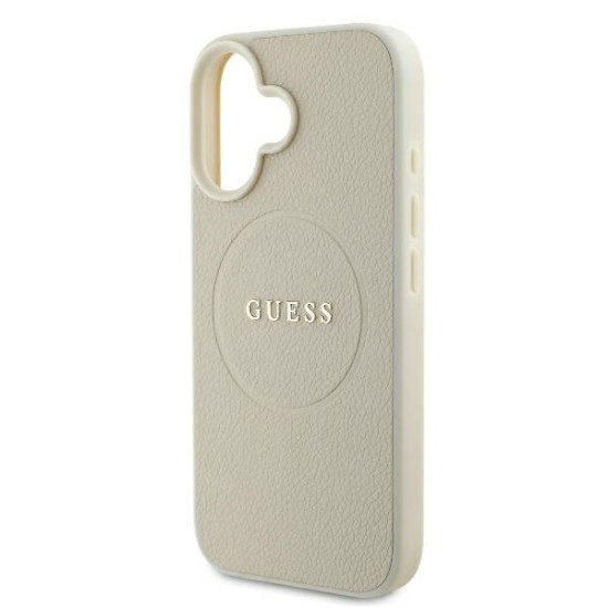 Husa pentru iPhone 16 - Guess Grained Gold Ring MagSafe (GUHMP16SPGHSMME) - Beige