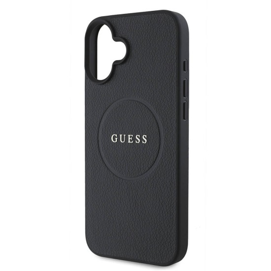 Husa pentru iPhone 16 - Guess Grained Gold Ring MagSafe (GUHMP16SPGHSMMK) - Black