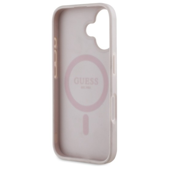 Husa pentru iPhone 16 - Guess Hardcase 4G Flower Print MagSafe (GUHMP16SP4ROPEMCP) - Pink