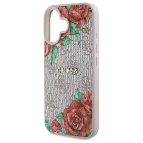 Husa pentru iPhone 16 - Guess Hardcase 4G Flower Print MagSafe (GUHMP16SP4ROPEMCP) - Pink