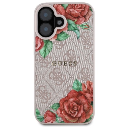 Husa pentru iPhone 16 - Guess Hardcase 4G Flower Print MagSafe (GUHMP16SP4ROPEMCP) - Pink