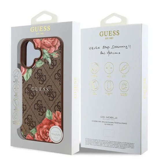 Husa pentru iPhone 16 - Guess Hardcase 4G Flower Print MagSafe (GUHMP16SP4ROPEMCW) - Brown