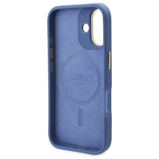 Husa pentru iPhone 16 - Guess Hardcase 4G Logo Plate MagSafe (GUHMP16SU4GPRB) - Blue