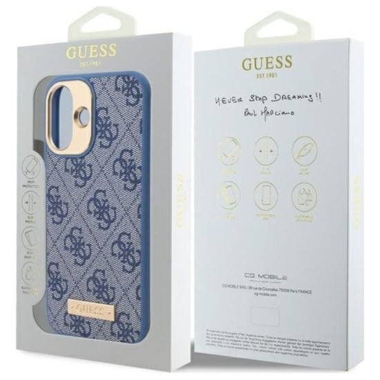 Husa pentru iPhone 16 - Guess Hardcase 4G Logo Plate MagSafe (GUHMP16SU4GPRB) - Blue