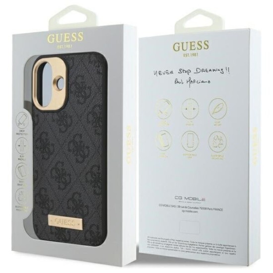 Husa pentru iPhone 16 - Guess Hardcase 4G Logo Plate MagSafe (GUHMP16SU4GPRK) - Black