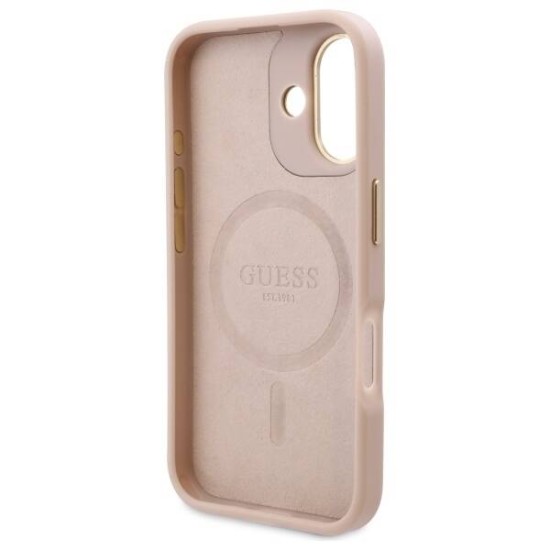 Husa pentru iPhone 16 - Guess Hardcase 4G Logo Plate MagSafe (GUHMP16SU4GPRP) - Pink