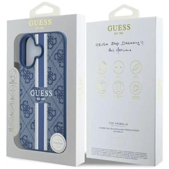 Husa pentru iPhone 16 - Guess Hardcase 4G Printed Stripes MagSafe (GUHMP16SP4RPSB) - Blue