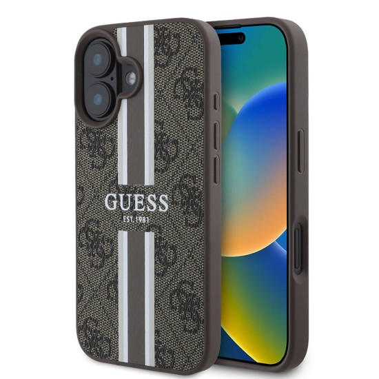 Husa pentru iPhone 16 - Guess Hardcase 4G Printed Stripes MagSafe (GUHMP16SP4RPSW) - Brown