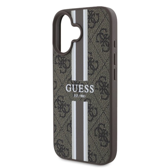 Husa pentru iPhone 16 - Guess Hardcase 4G Printed Stripes MagSafe (GUHMP16SP4RPSW) - Brown