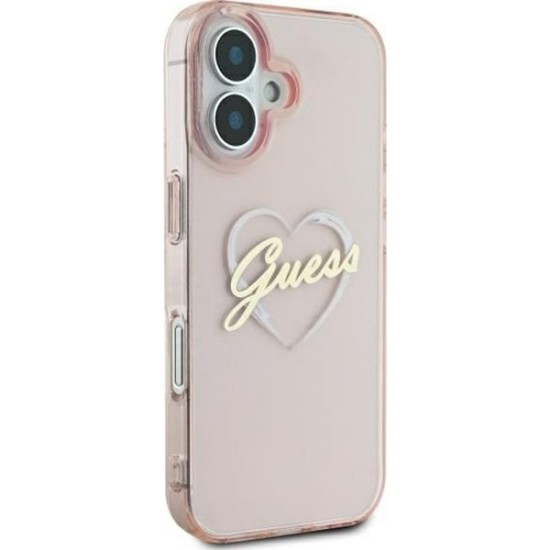 Husa pentru iPhone 16 - Guess Hardcase IML Heart (GUHCP16SHCHGSPP) - Pink