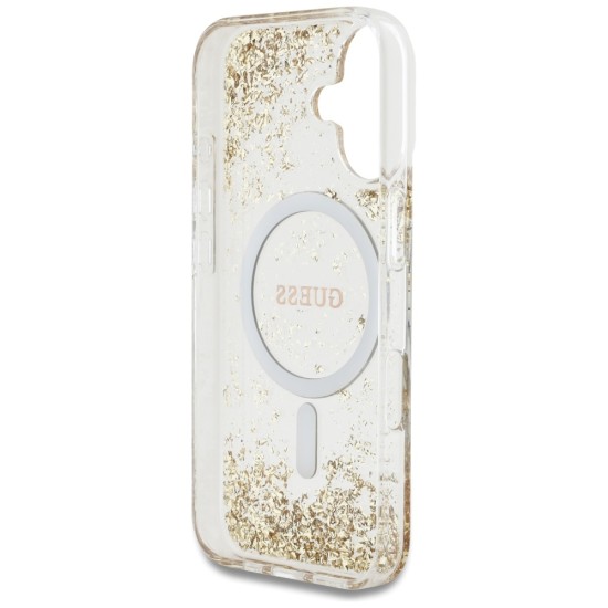 Husa pentru iPhone 16 - Guess Hardcase Resin Bottom Glitter MagSafe (GUHMP16SRGRGED) - Gold