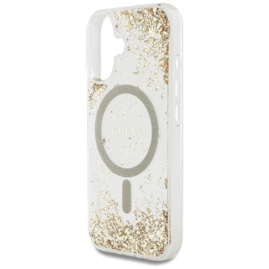 Husa pentru iPhone 16 - Guess Hardcase Resin Bottom Glitter MagSafe (GUHMP16SRGRGED) - Gold