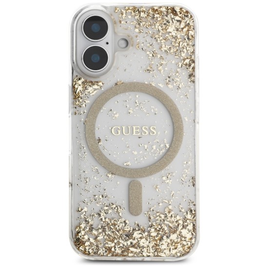 Husa pentru iPhone 16 - Guess Hardcase Resin Bottom Glitter MagSafe (GUHMP16SRGRGED) - Gold