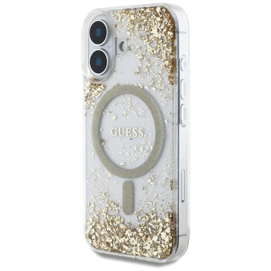 Husa pentru iPhone 16 - Guess Hardcase Resin Bottom Glitter MagSafe (GUHMP16SRGRGED) - Gold