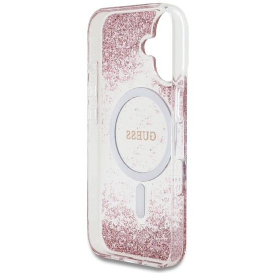 Husa pentru iPhone 16 - Guess Hardcase Resin Bottom Glitter MagSafe (GUHMP16SRGRGEP) - Pink